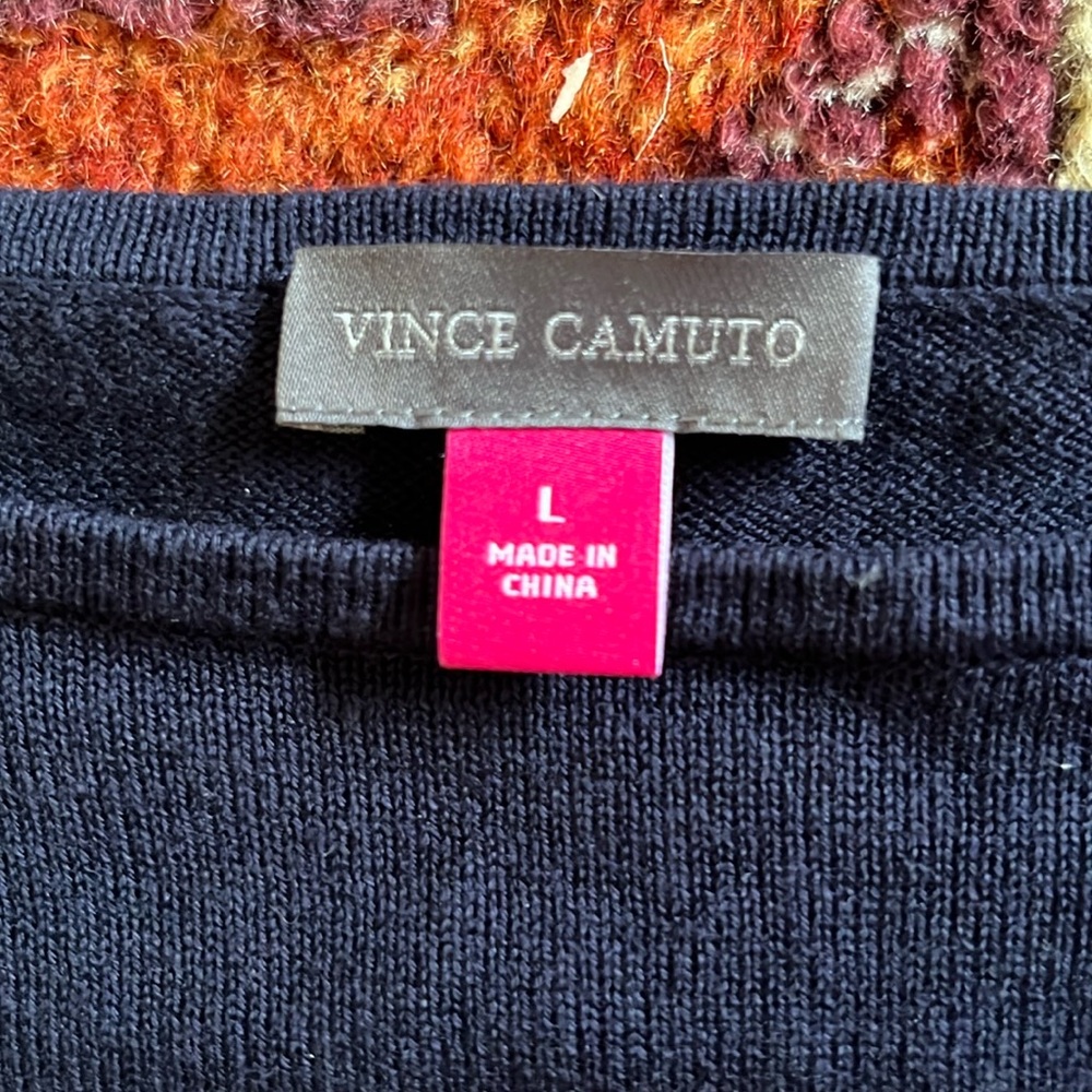 Vince Camuto Striped Dolman Sleeve Sweater Navy Boat Neck NWT Size Large - Picture 3 of 10